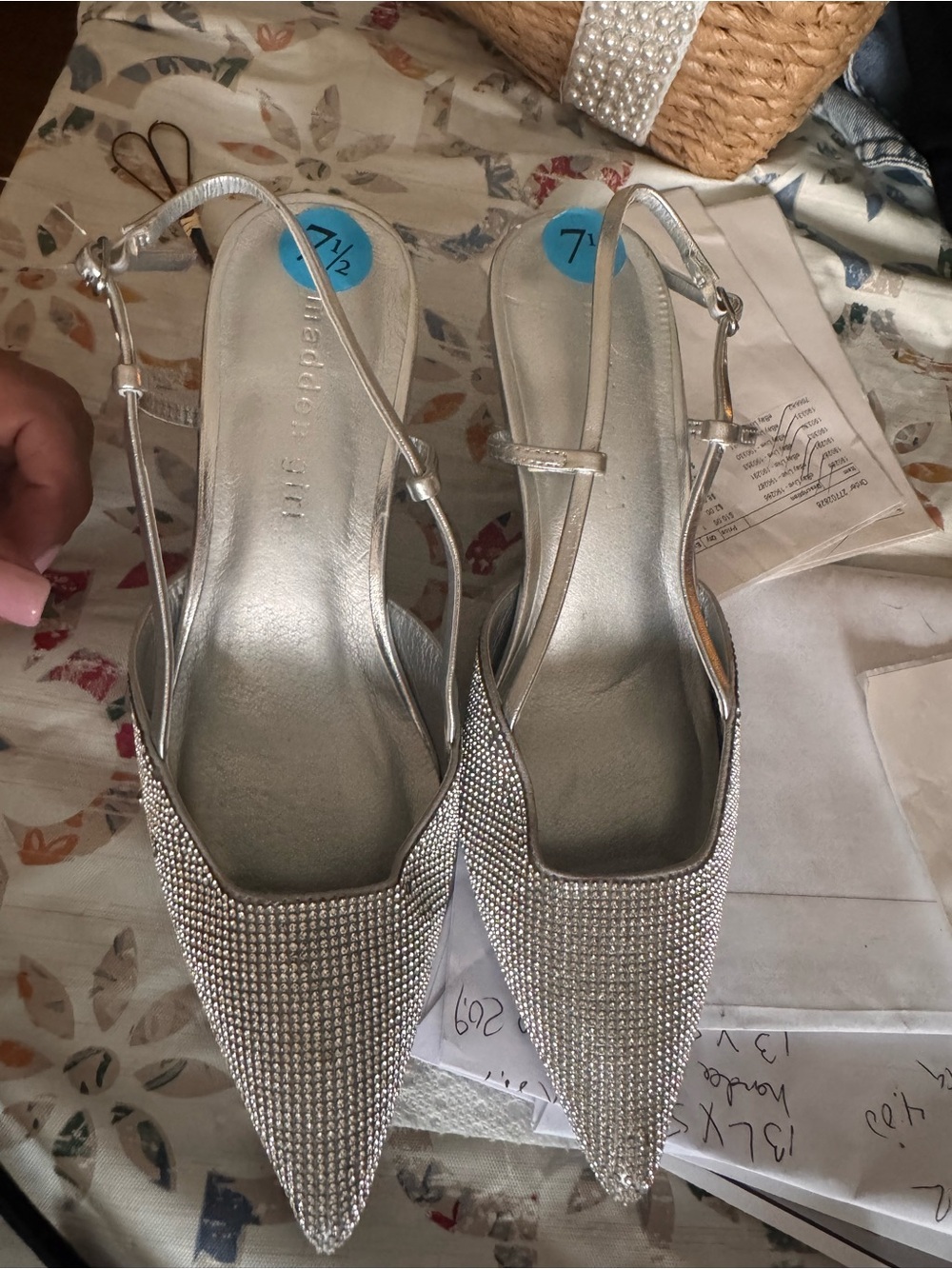 Madden Girl Silver Rhinestone Pointed Slingback Mules! NEW!